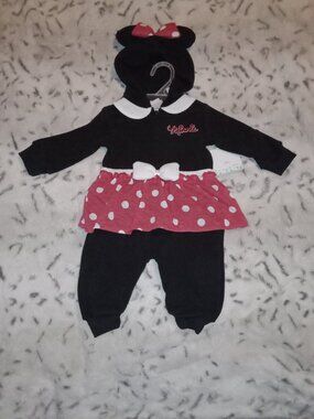 Disney Baby One-Piece Fleece Outfit Minnie Mouse with Ear/Face Hoodie Bow Skirt